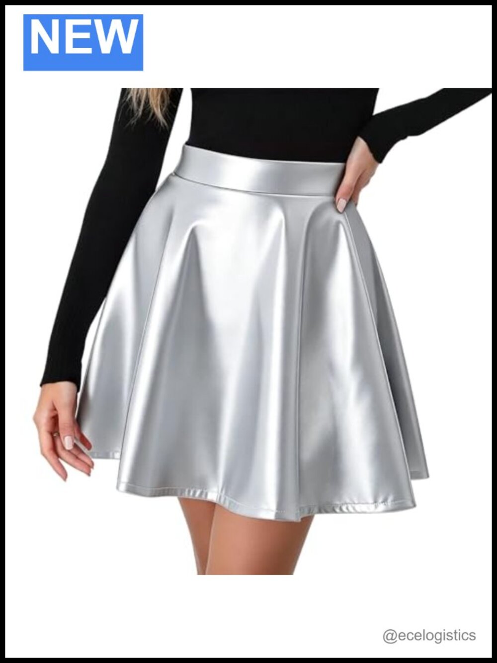 Women's Faux Leather High Waisted Flared Mini Skater Skirt